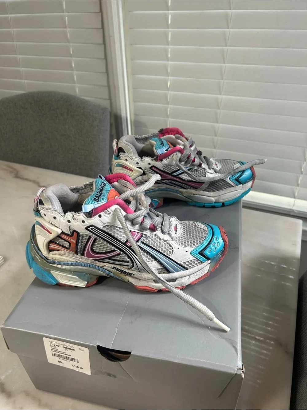Balenciaga Kids' Triple S Sneakers in White, Blue & Pink